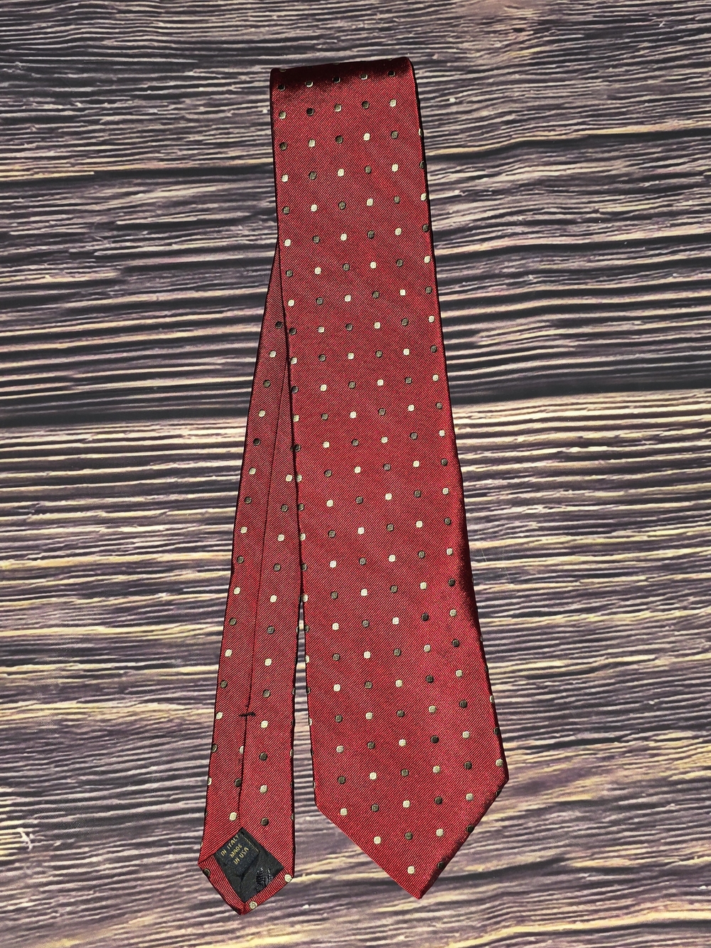 Brooks Brothers Red Silk Tie with Gold Dot Pattern